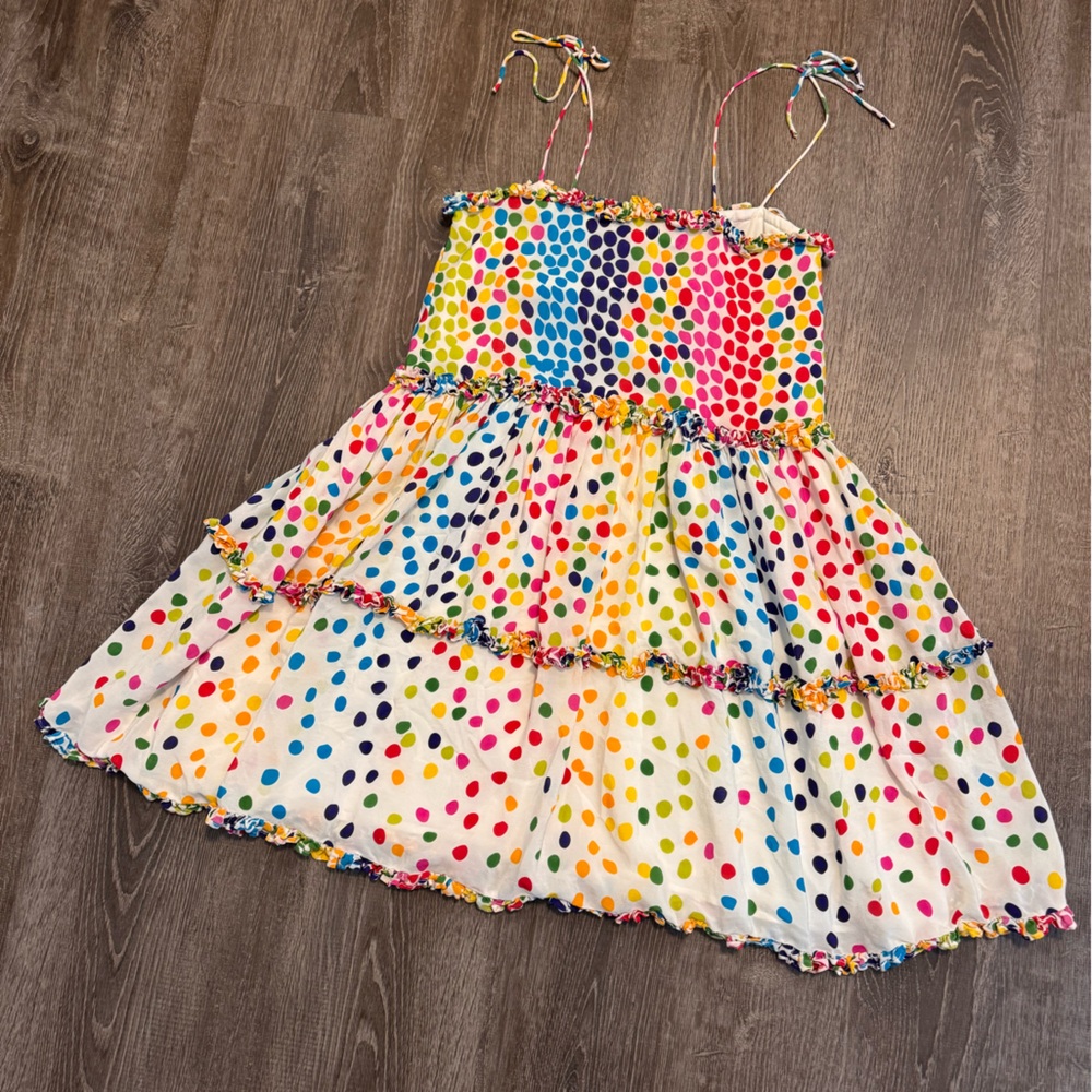 All Things Mochi Blessica Dress Sundress Silk Rainbow Polka Dots. Sz M. EUC! - Picture 4 of 11
